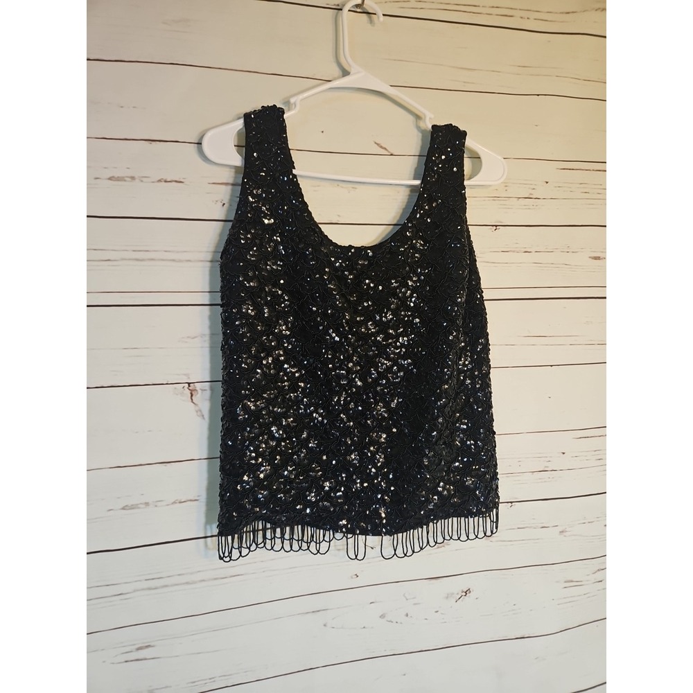 Vintage Hong Kong Sparkly Sequence Black Blouse
